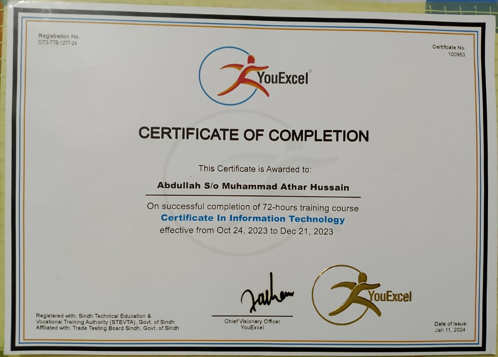 Certificate in Information Technology STEVTA YouExcel